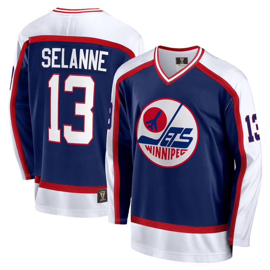 Men Winnipeg Jets 13 Teemu Selanne Fanatics Branded Navy Breakaway Retired Player NHL Jersey